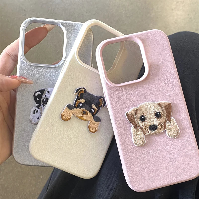 Cute Cartoon Embroidery Dog Shockproof Soft Case For iPhone