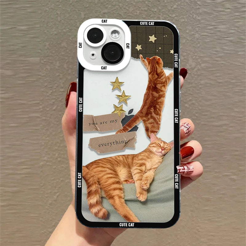 Cute Funny Cat Sticker Soft Clear Case For iPhone