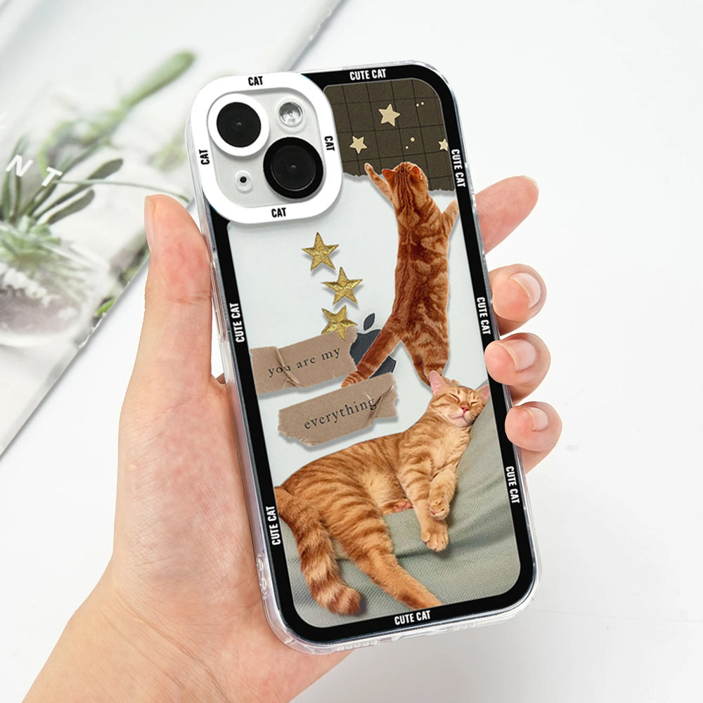 Cute Funny Cat Sticker Soft Clear Case For iPhone