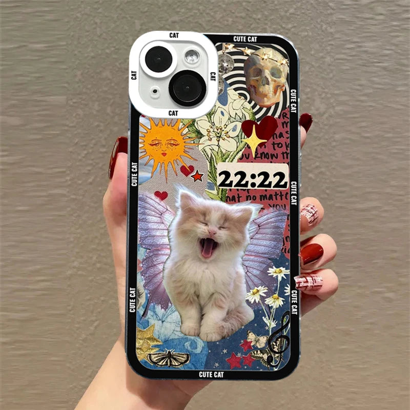 Cute Funny Cat Sticker Soft Clear Case For iPhone