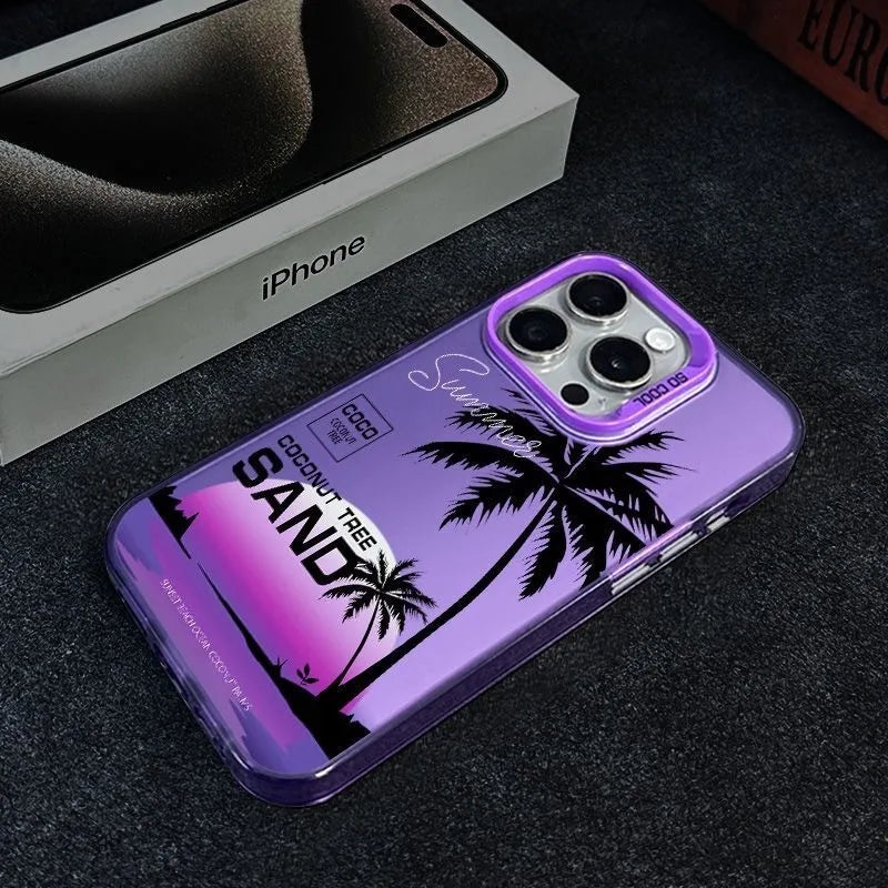 Fashion Purple Green Beach Sunset Coconut Trees Case for iPhone