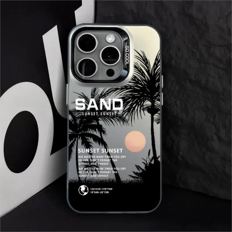 Fashion Purple Green Beach Sunset Coconut Trees Case for iPhone