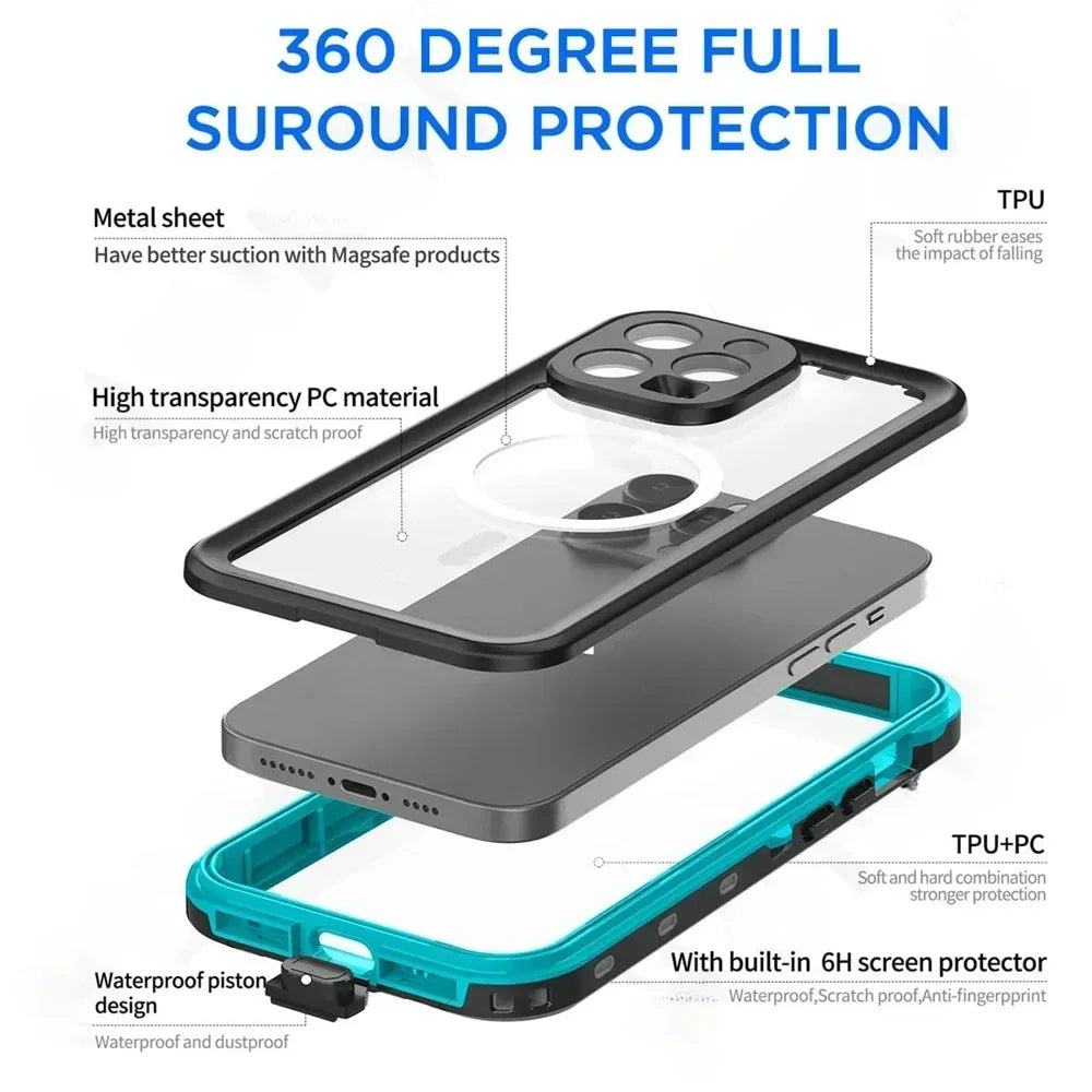 Waterproof Magnetic Full Body Protective Dustproof Case For iPhone