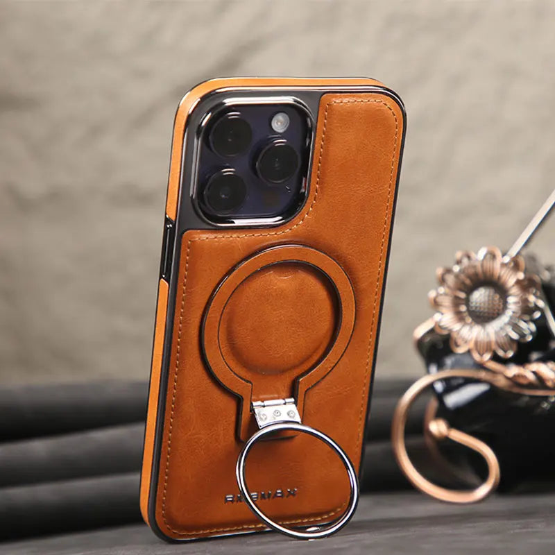 Men's Business Leather Magnetic Bracket Case for iPhone