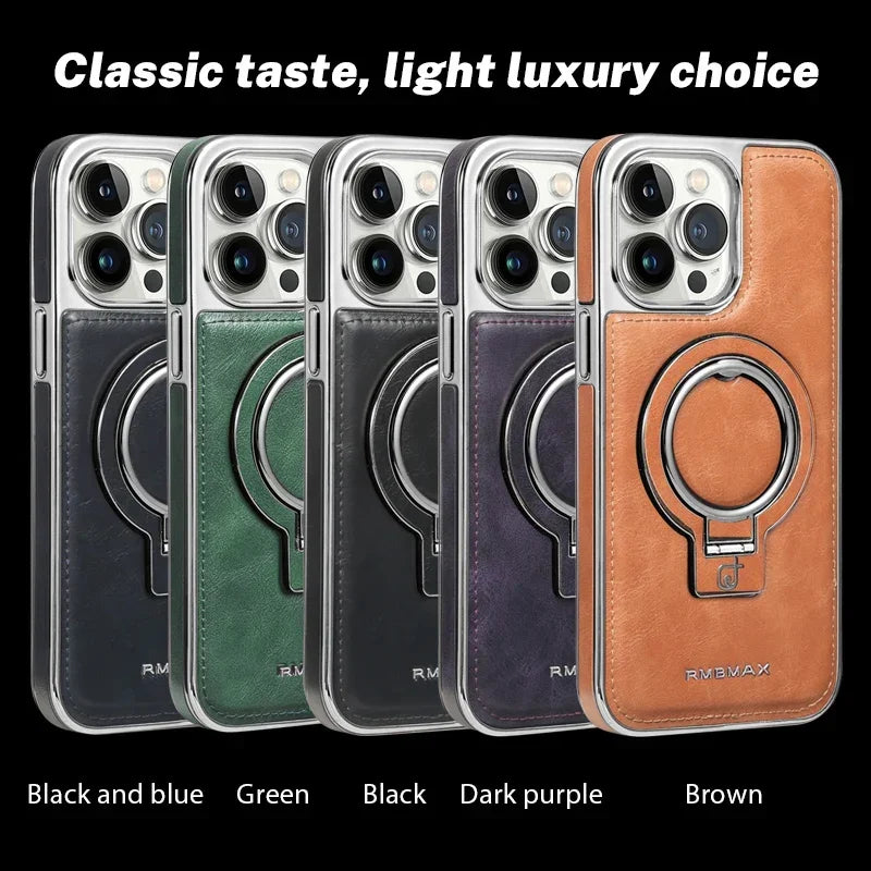 Men's Business Leather Magnetic Bracket Case for iPhone