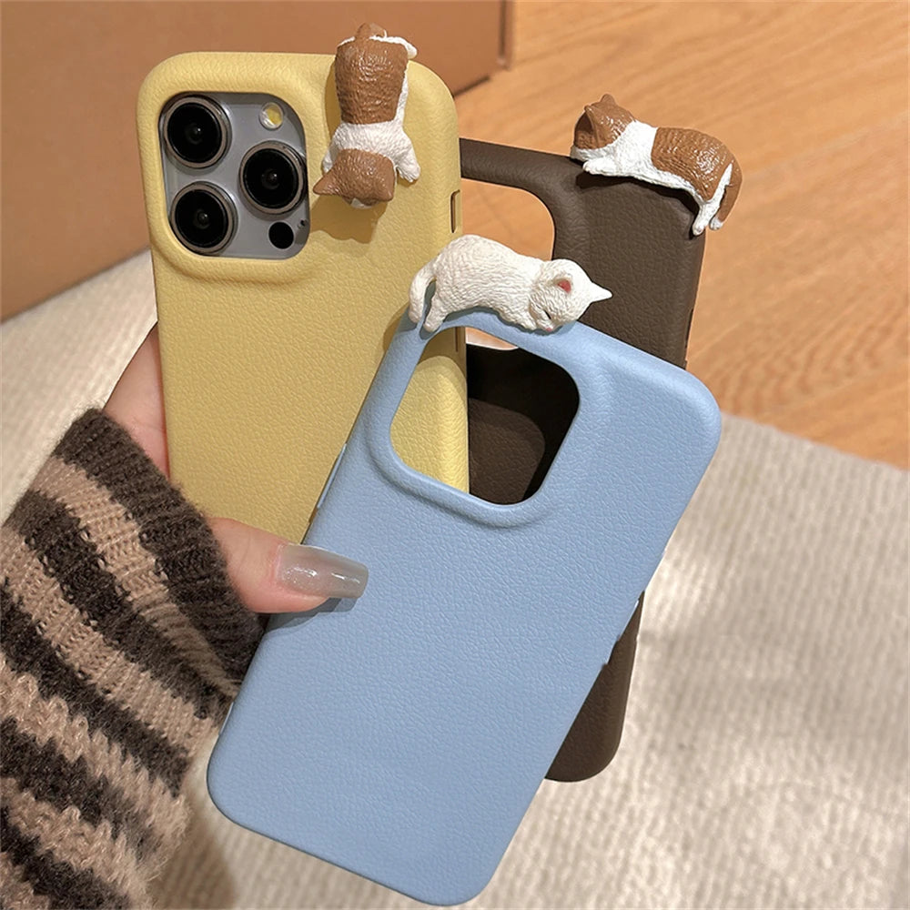 Cute 3D Cat Leather Soft Back Case For iPhone