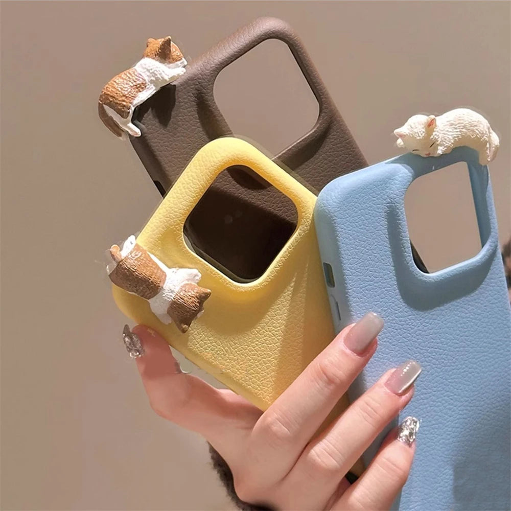 Cute 3D Cat Leather Soft Back Case For iPhone