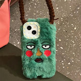 Cute Cartoon Funny Blush Girl Face Fur Case For iPhone