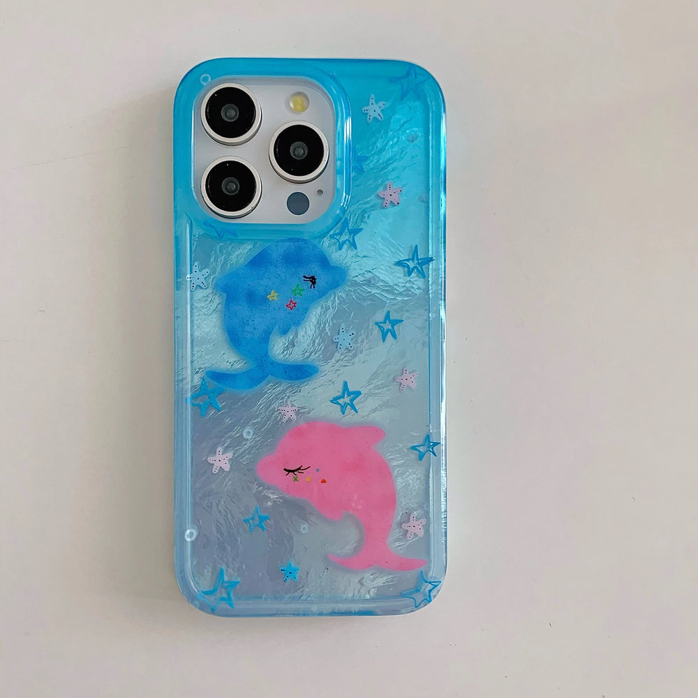 INS Water Ripple Texture Two Dolphins Marine World Case for iPhone