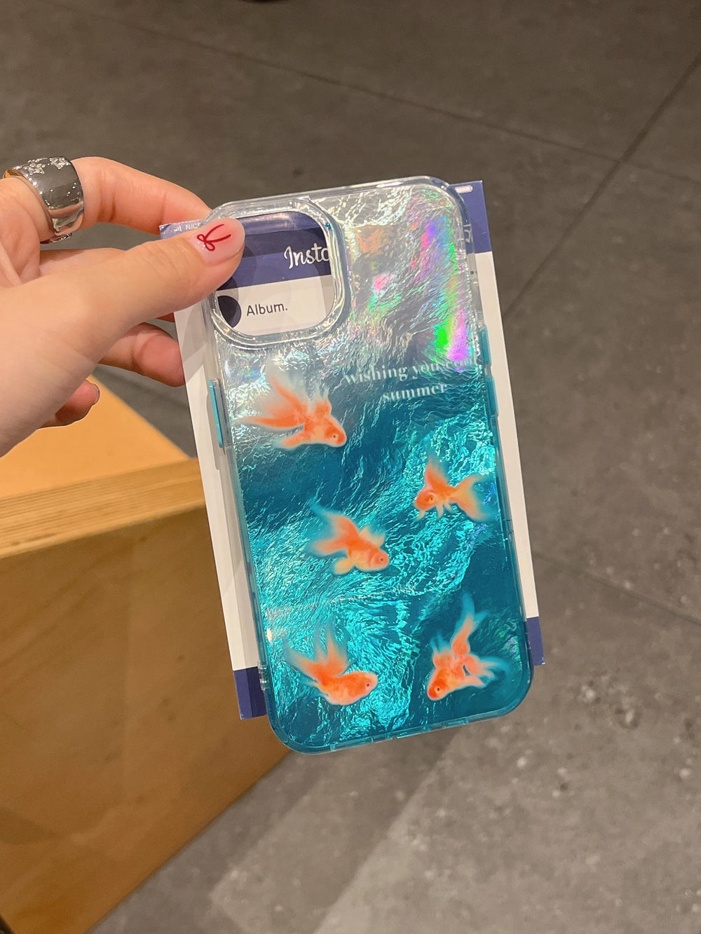 Ins Blue Ocean Lazily Goldfish Water Ripple Case for iPhone