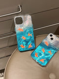 Ins Blue Ocean Lazily Goldfish Water Ripple Case for iPhone