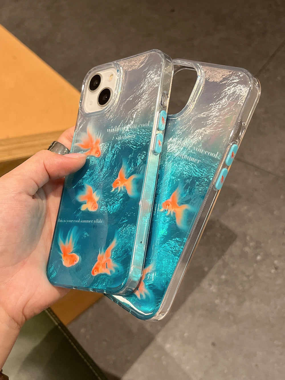 Ins Blue Ocean Lazily Goldfish Water Ripple Case for iPhone