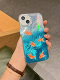 Ins Blue Ocean Lazily Goldfish Water Ripple Case for iPhone