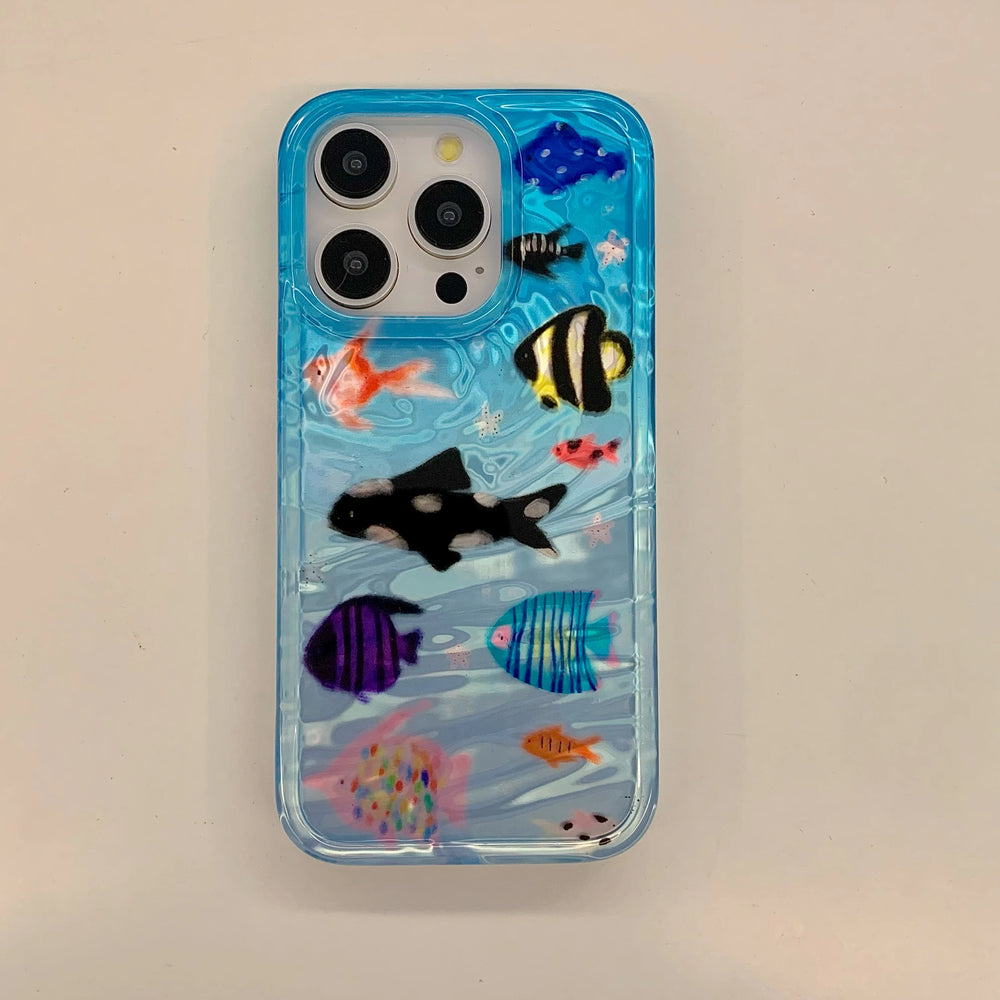 Ins Ripple Texture Lovely Fishes Case for iPhone