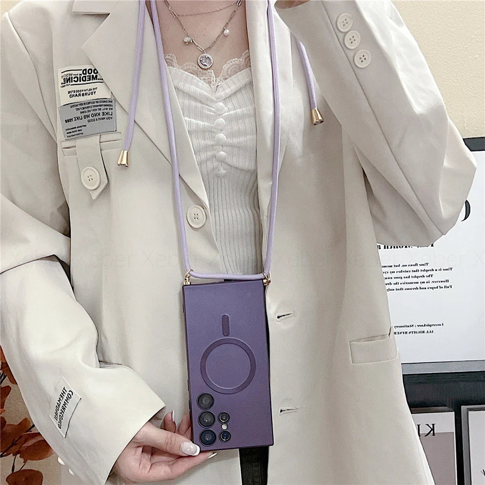 Lanyard Crossbody Magnetic Charging Case For Samsung