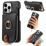 Leather Zipper Wallet with Card Holder Case For iPhone