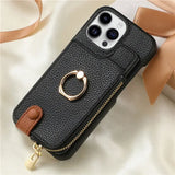 Leather Zipper Wallet with Card Holder Case For iPhone