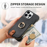 Leather Zipper Wallet with Card Holder Case For iPhone