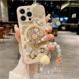 Luxurious Bling flower Glitter Lanyard Case For iPhone