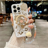 Luxurious Bling flower Glitter Lanyard Case For iPhone