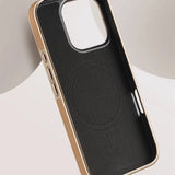 Luxury Business Plating Frame Leather Magnetic Back Case For iPhone