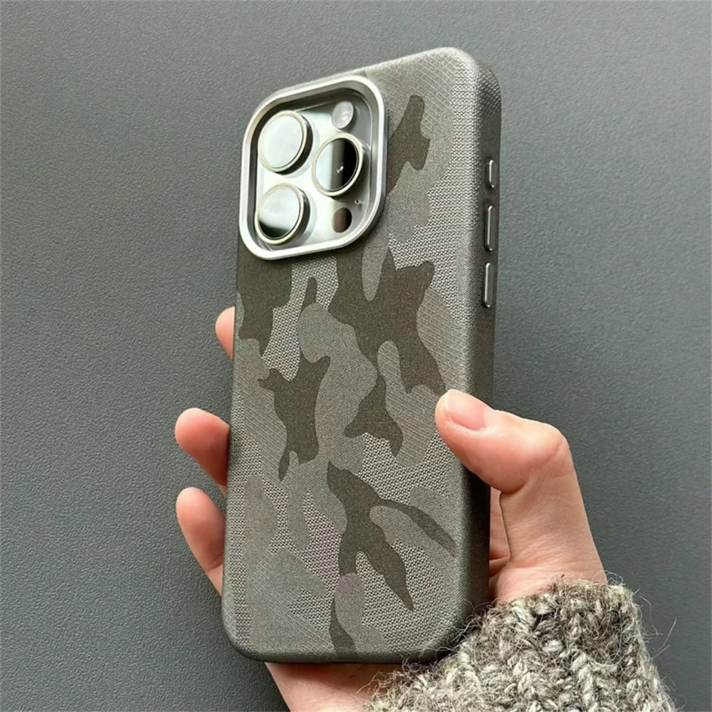 Luxury Camouflage Leather Shockproof Armor Magnetic Case For iPhone