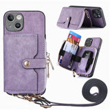 Luxury Crossbody Zipper Leather Rope Card Pocket Case For iPhone