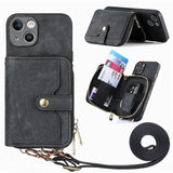 Luxury Crossbody Zipper Leather Rope Card Pocket Case For iPhone