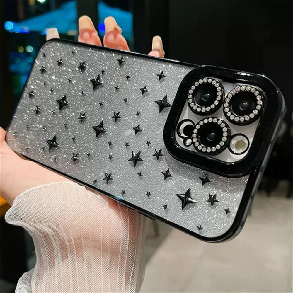 Bling Glitter Gradient Thin Y2K Star Plating Phone Case For iPhone