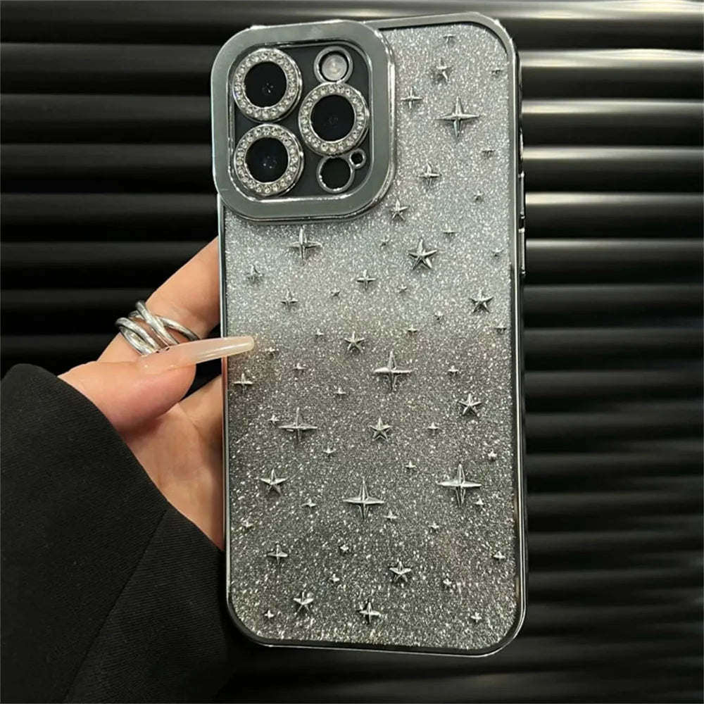 Bling Glitter Gradient Thin Y2K Star Plating Phone Case For iPhone