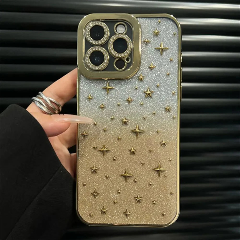 Bling Glitter Gradient Thin Y2K Star Plating Phone Case For iPhone