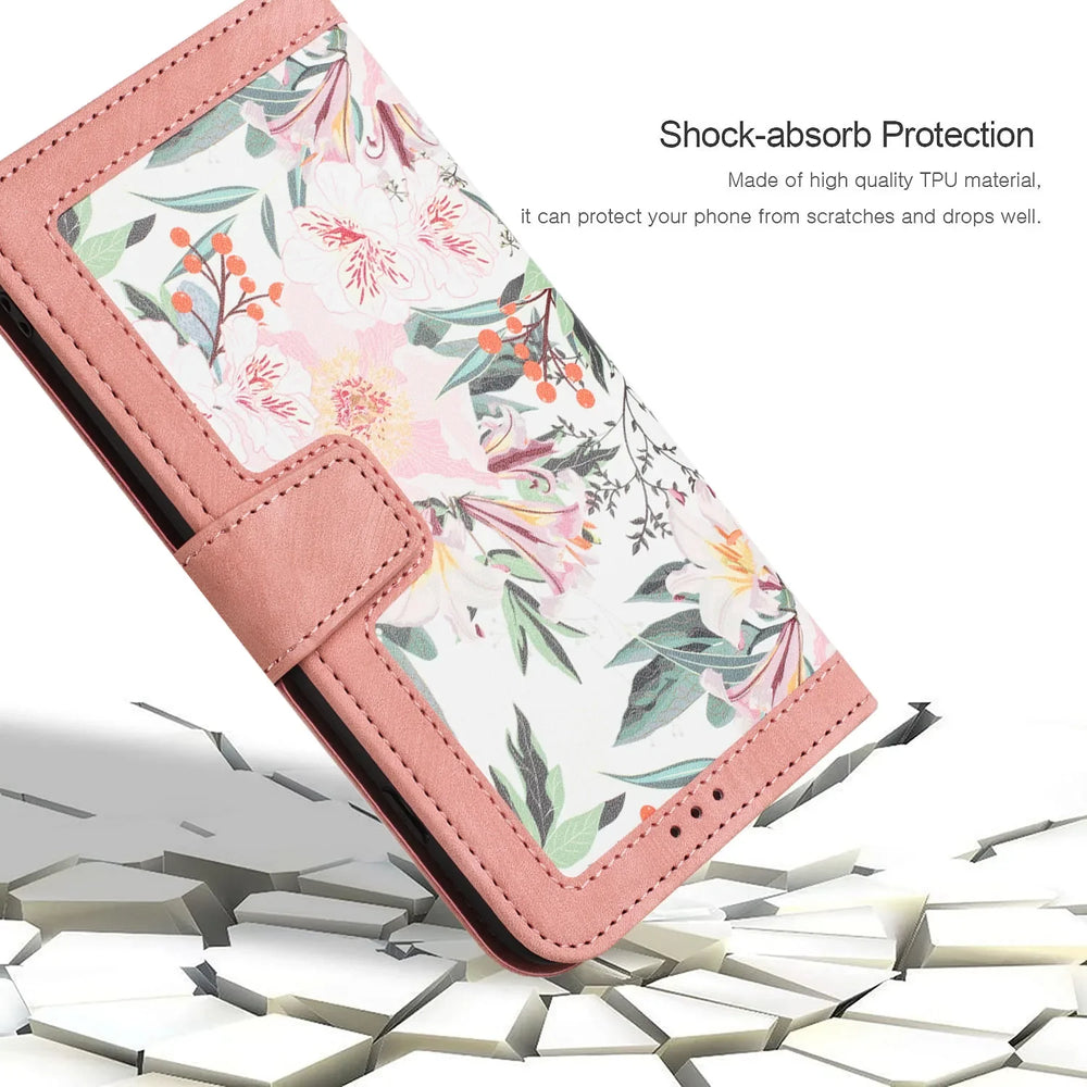 Luxury Flower Pattern Magnetic Clasp Flip Leather Case for Galaxy