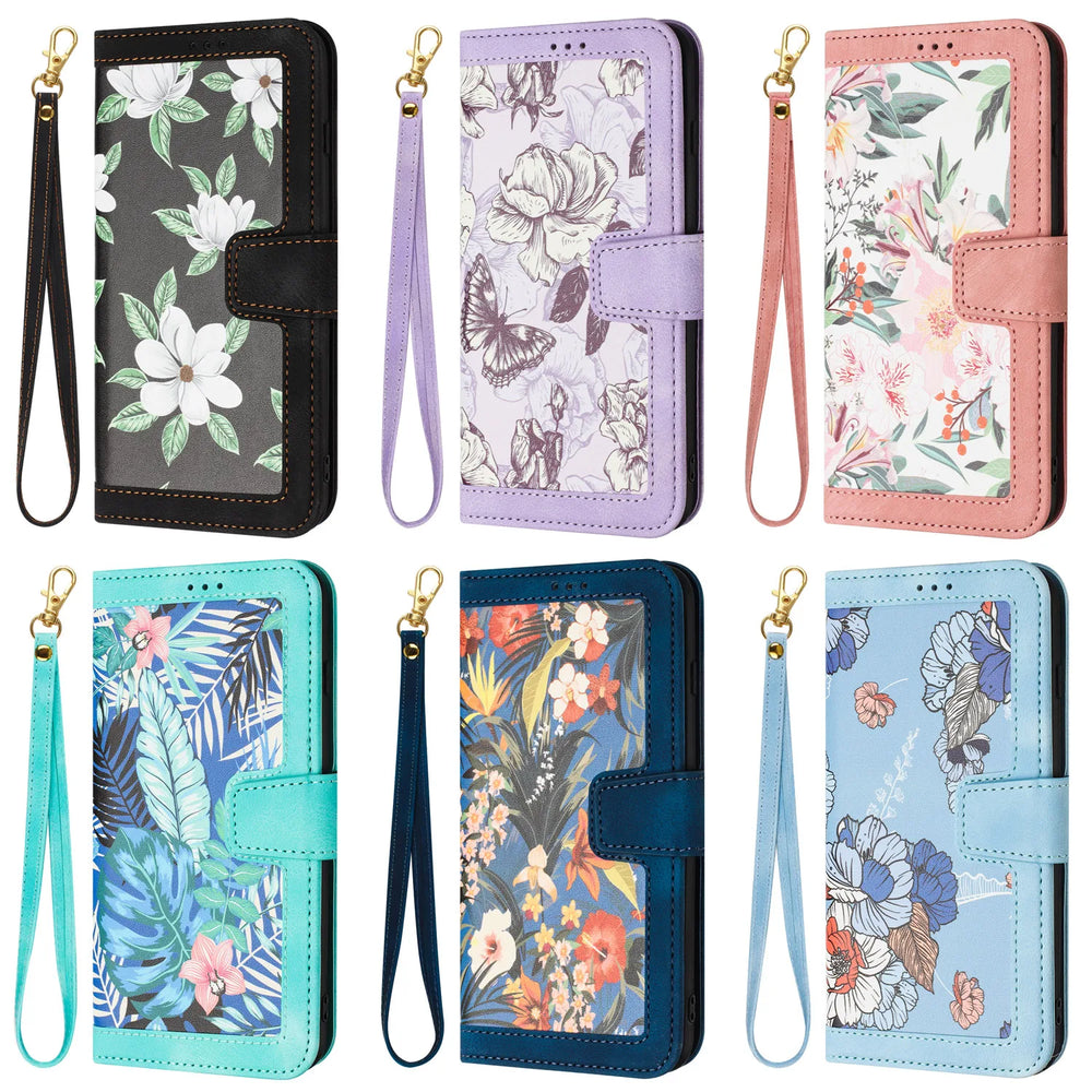 Luxury Flower Pattern Magnetic Clasp Flip Leather Case for Galaxy