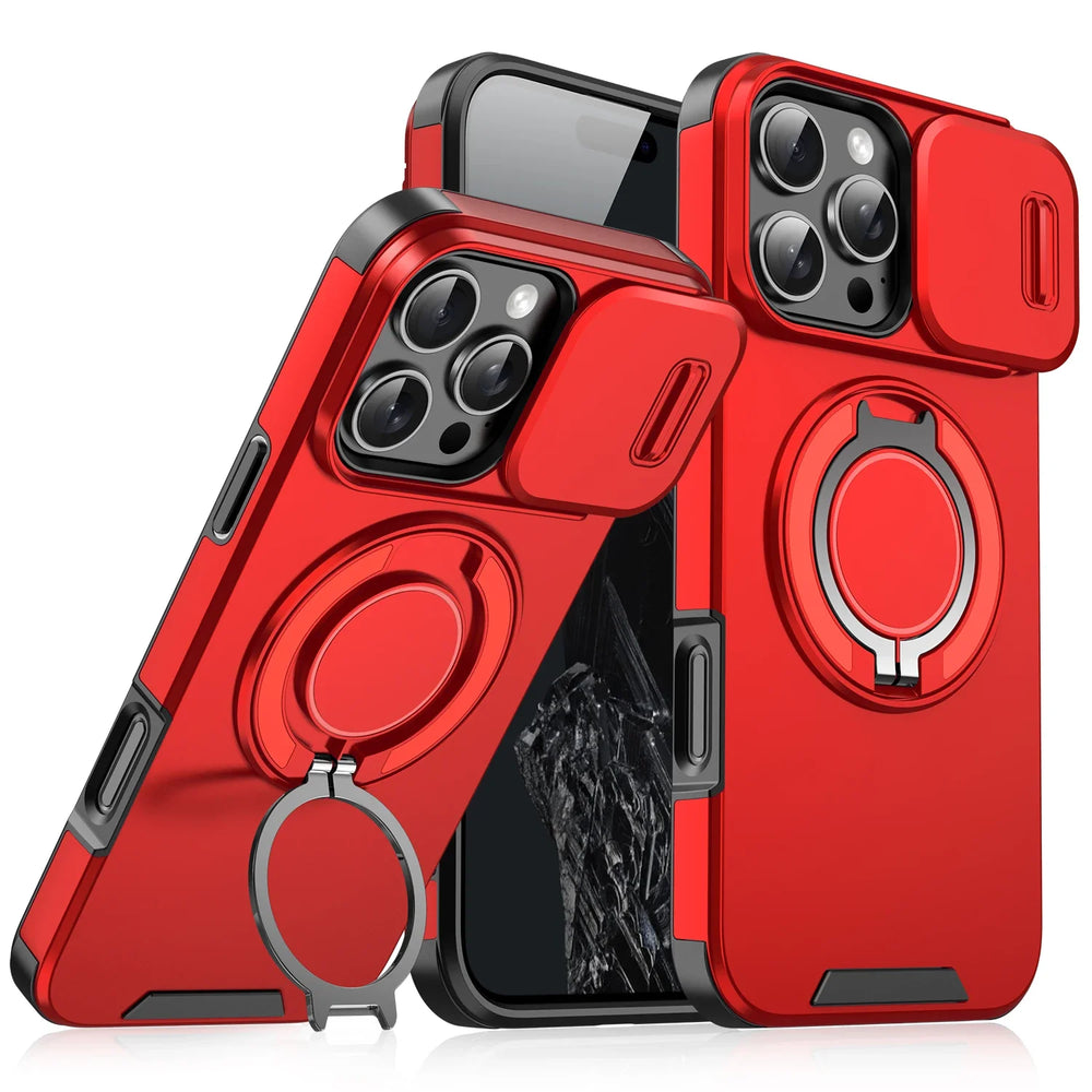 Luxury Armor Magnetic Bracket Slide Camera Protection Case For iPhon