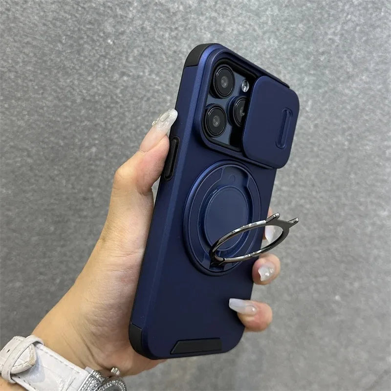 Luxury Armor Magnetic Bracket Slide Camera Protection Case For iPhon