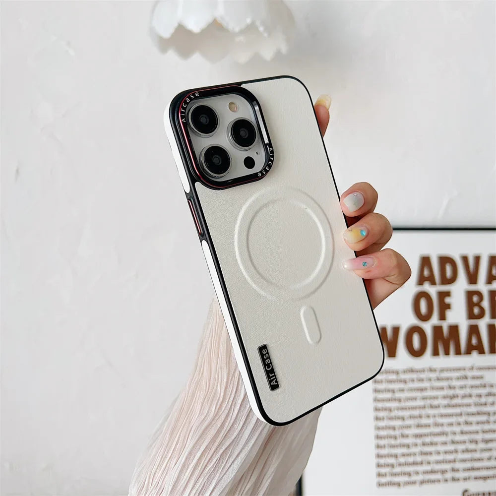 Luxury Leather Magnetic Charging Case For iPhone