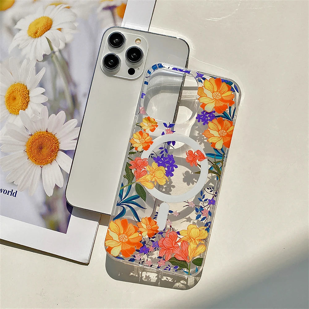 Luxury Magnetic Printing Flowers Phone Case For iPhone