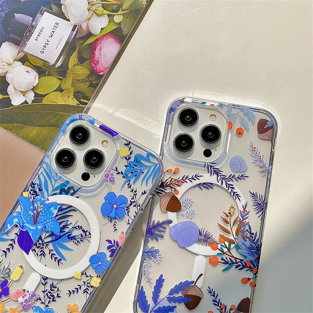 Luxury Magnetic Printing Flowers Phone Case For iPhone