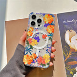 Luxury Magnetic Printing Flowers Phone Case For iPhone