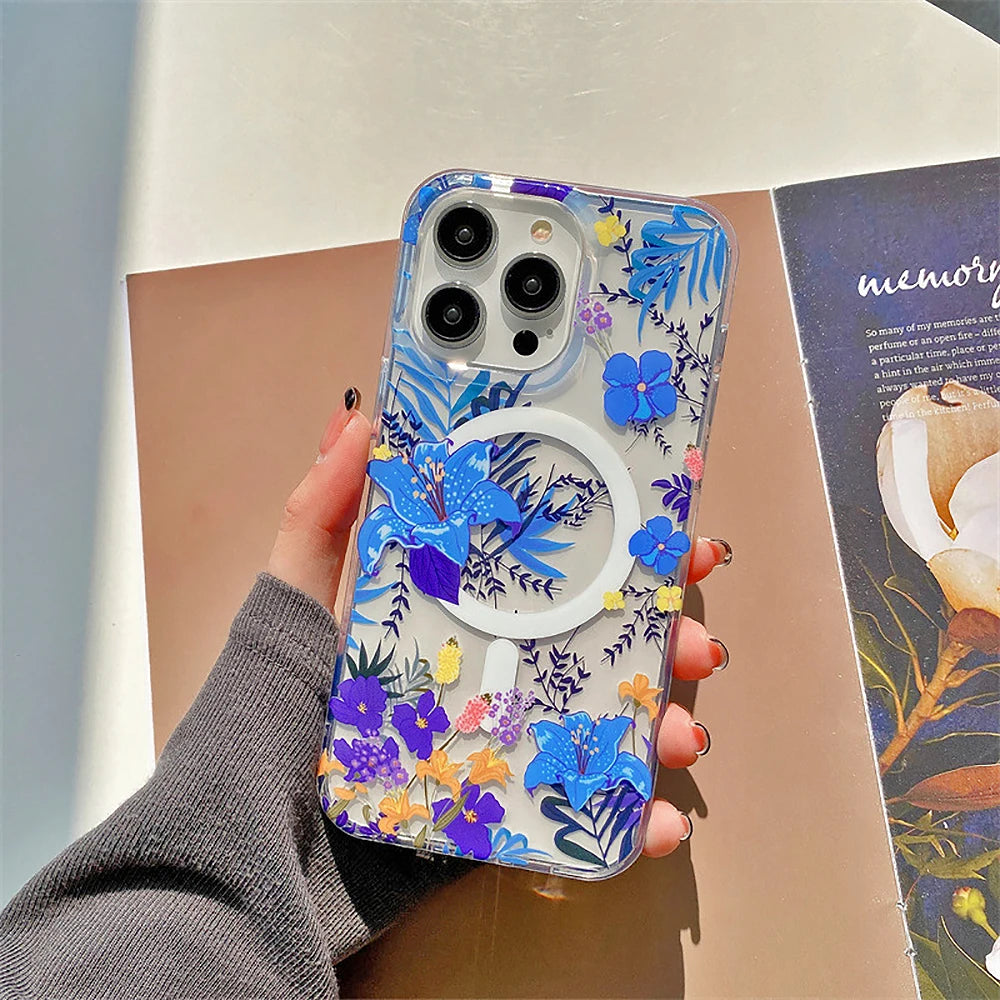 Luxury Magnetic Printing Flowers Phone Case For iPhone