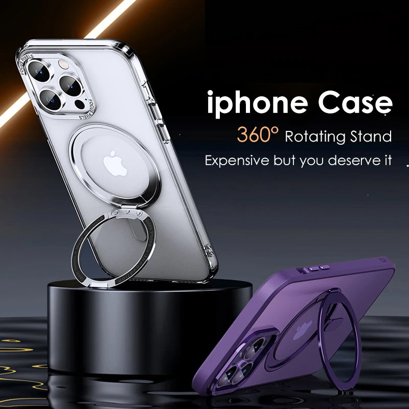 Luxury Magnetic Stand Transparent Matte Case For iphone