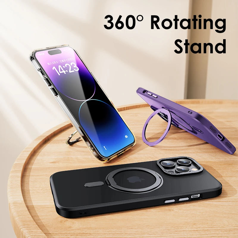 Luxury Magnetic Stand Transparent Matte Case For iphone