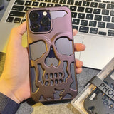 Luxury Matte Plating Metallic Color Hollow Out Skull Hard Case For iPhone