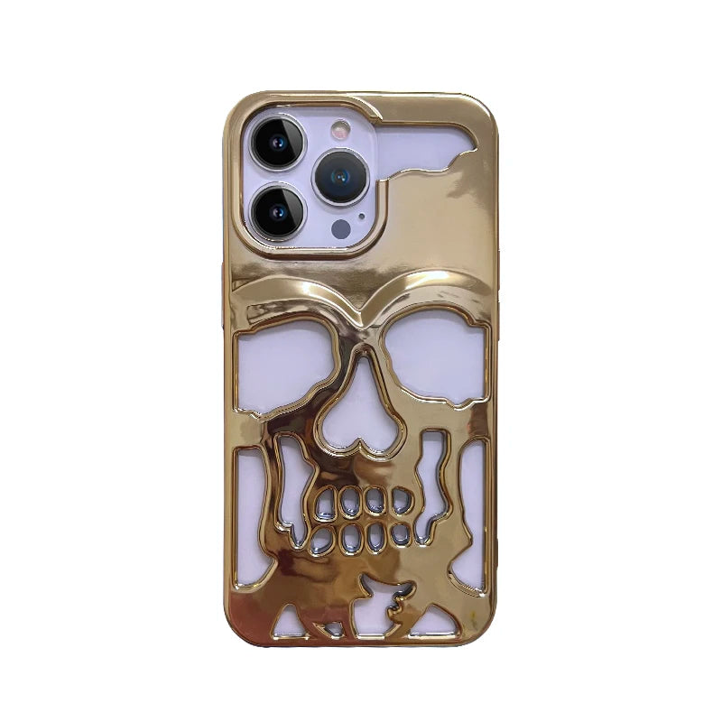 Luxury Matte Plating Metallic Color Hollow Out Skull Hard Case For iPhone