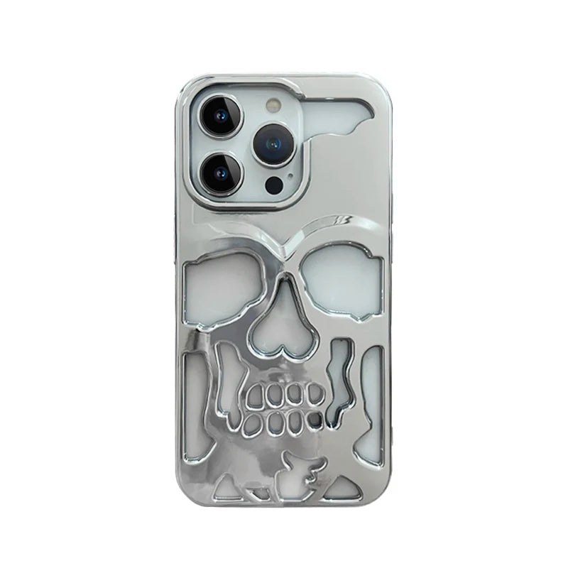 Luxury Matte Plating Metallic Color Hollow Out Skull Hard Case For iPhone