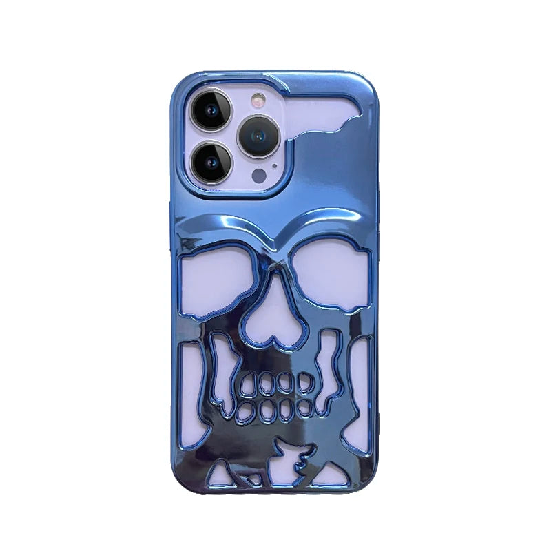 Luxury Matte Plating Metallic Color Hollow Out Skull Hard Case For iPhone