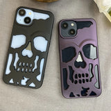 Luxury Matte Plating Metallic Color Hollow Out Skull Hard Case For iPhone