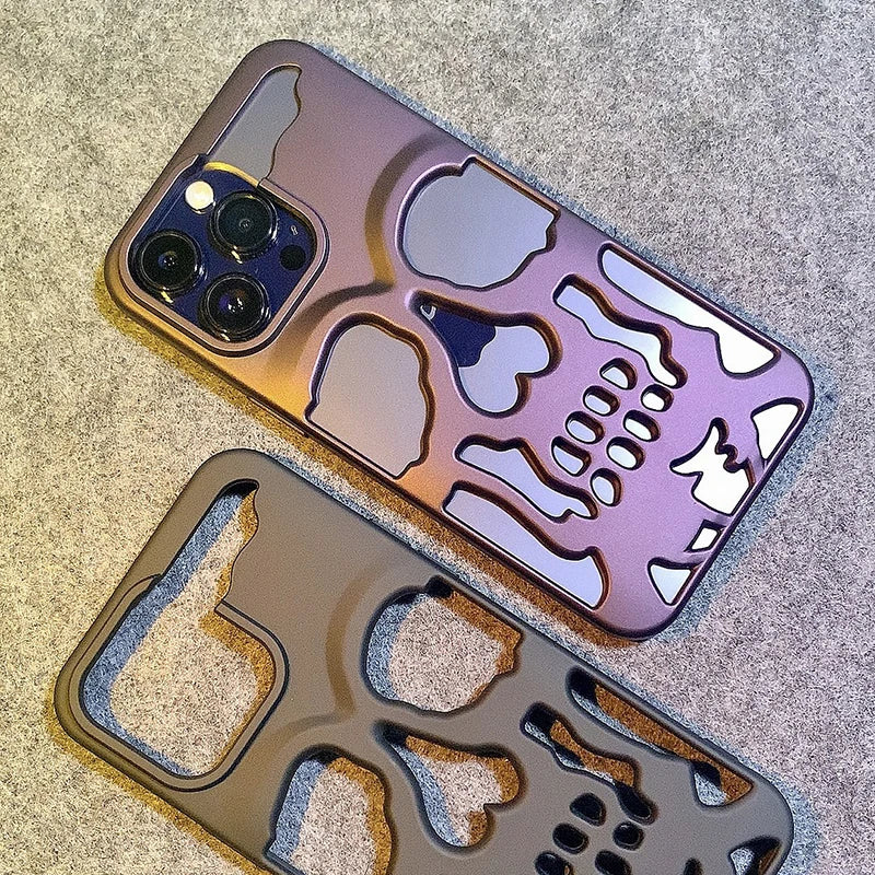 Luxury Matte Plating Metallic Color Hollow Out Skull Hard Case For iPhone