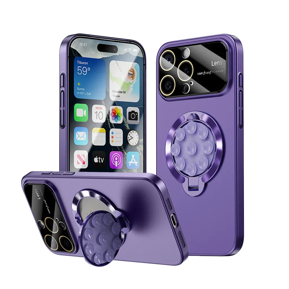 Luxury Suction Cup Magnetic Folding Stand Case For iPhone