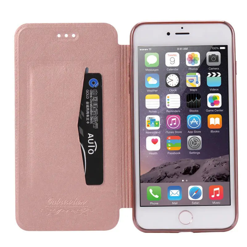 Luxury Wallet Flip Leather Shockproof Clear Case for iPhone